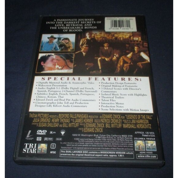Legends of the Fall (DVD, 2000) - Picture 3 of 3